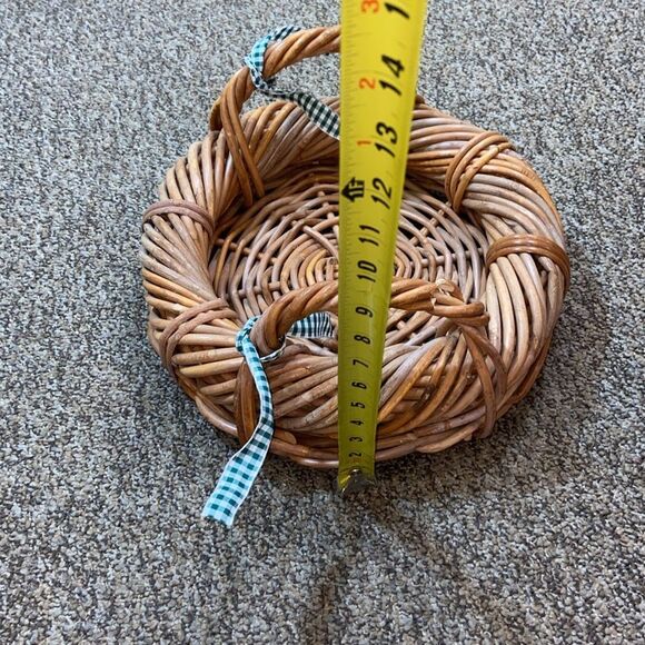 VTG, Mid-Century Japanese Rattan Natural Woven Basket 2 Handles Round Tray MCM - Picture 8 of 11